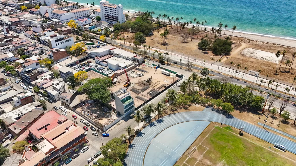 VBoulevard construction progress showing structural foundation in Puerto Vallarta